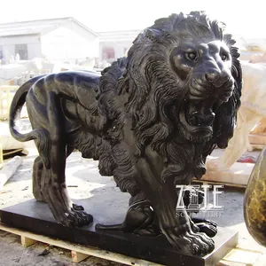 Hoge Afwerking Tuin Steen Dier Sculptuur Zwarte Marmeren Leeuw Standbeelden