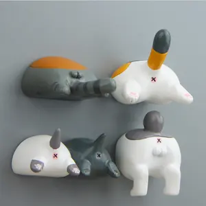 Imán de nevera japonés de medio gato a tope, botón magnético creativo de dibujos animados, pegatinas para refrigerador, imán de nevera de resina animal