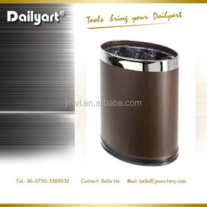 Cubo de basura de metal abierto pequeño <span class=keywords><strong>hotel</strong></span> papelera forma oval (<span class=keywords><strong>mirada</strong></span> de madera) - Product Image 2