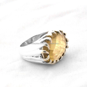 Anillo de Plata de Ley 925 con Cuarzo Limón de Corte Ovalado Natural, Engaste de Puntas, Clásico y Elegante, Regalo de Aniversario de Bodas - Product Image 2