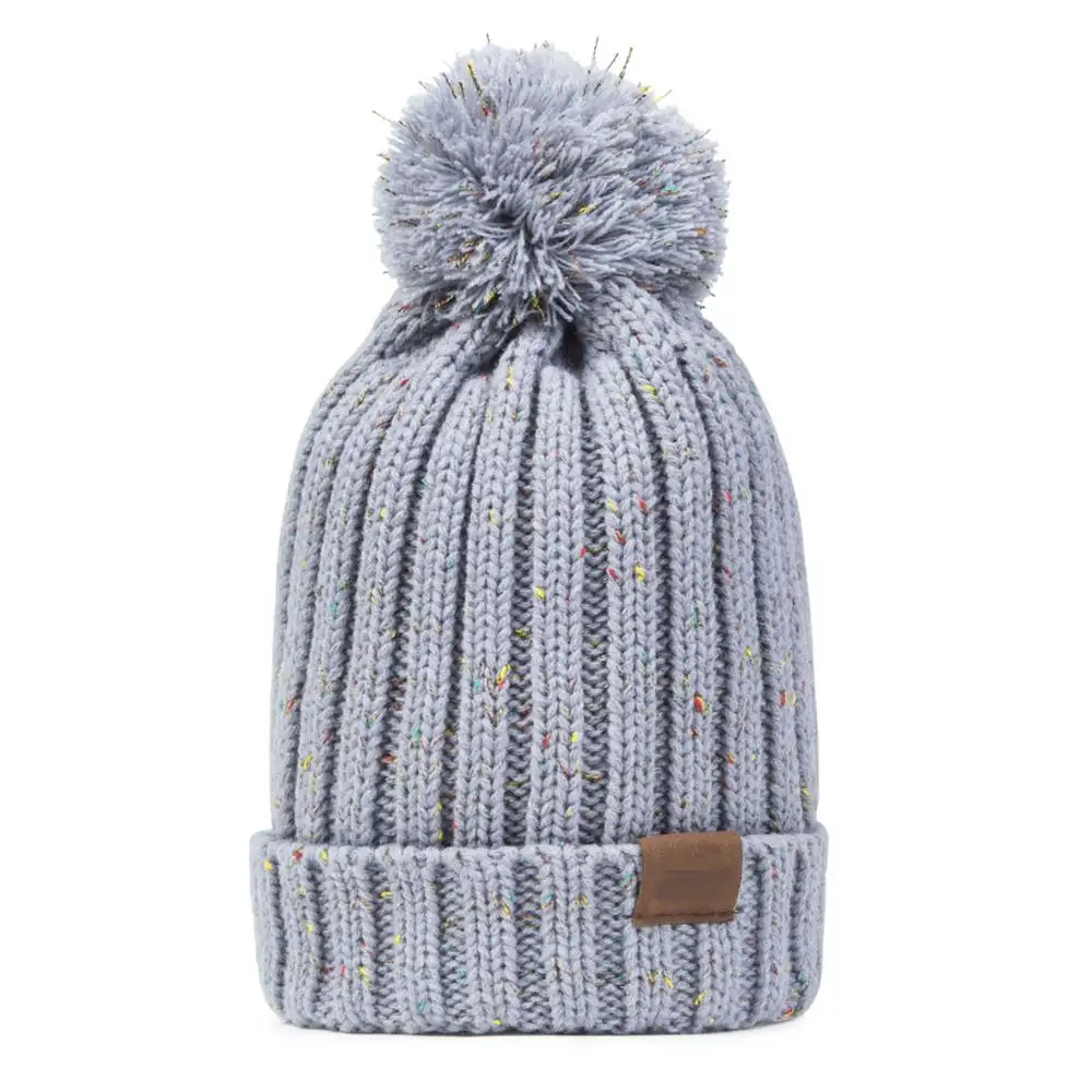 Women Winter Pom Pom Beanie Hat with Warm Fleece Lined, Thick Slouchy Snow Knit Skull Ski Cap