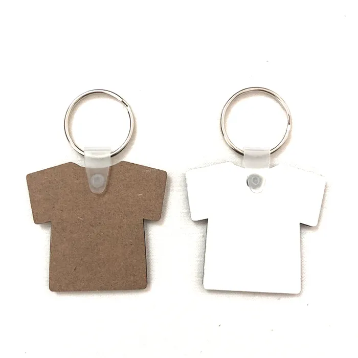 Fast shipping factory price 3mm MDF T-shirt shape thermal transfer printing sublimation wooden keychain