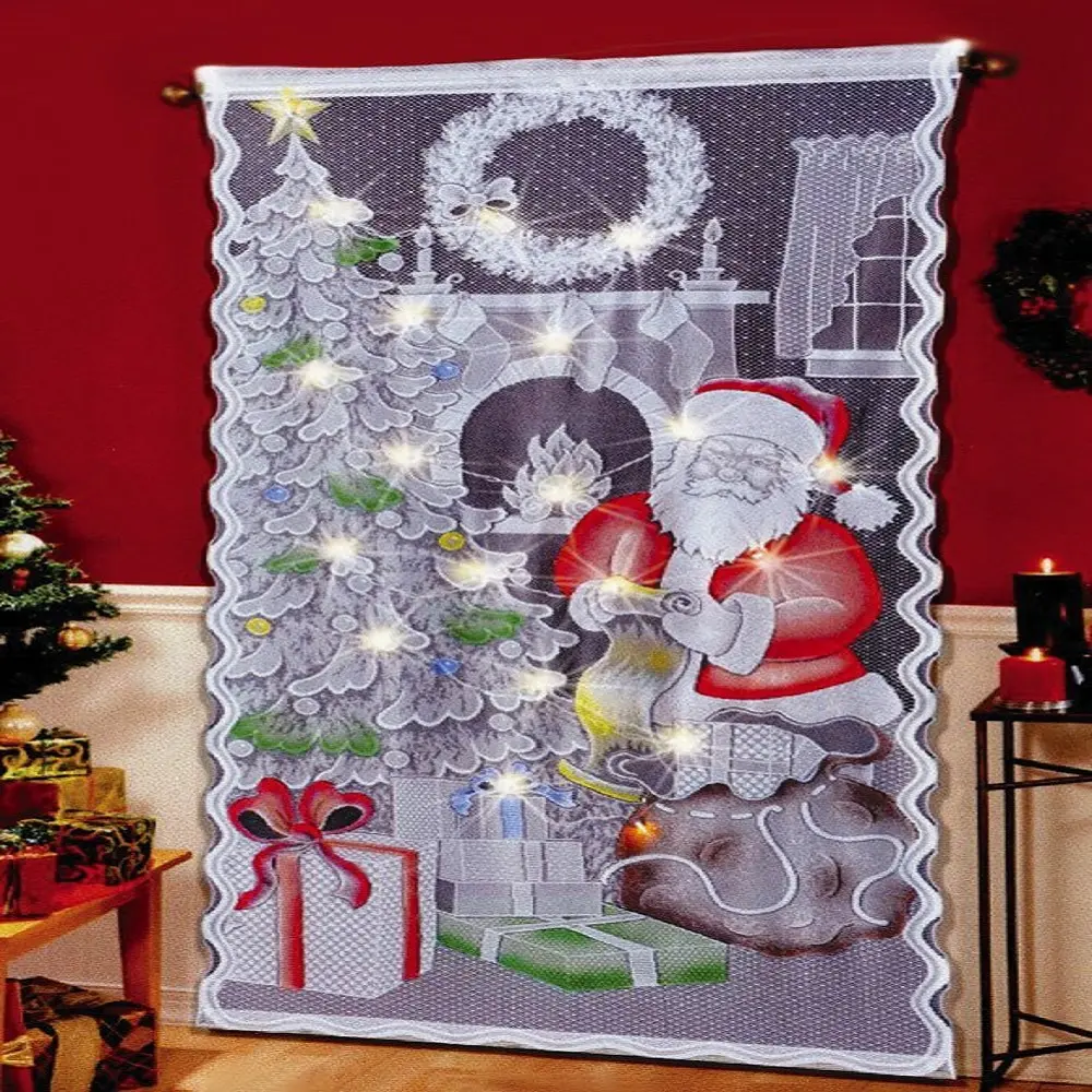 Weihnachten dekoration Beleuchtete Santa Claus Spitze Vorhang Panel 40Wx84 L ZOLL Weihnachten Baum Schneemann Tür Vorhänge