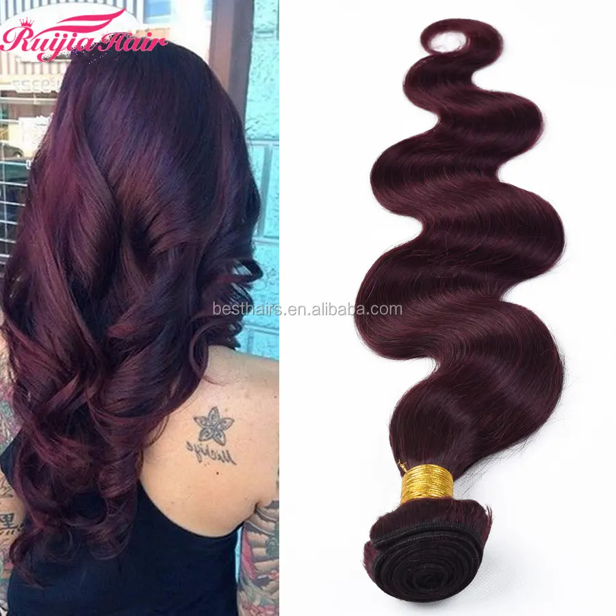 Body wave Pure Color #99j Wine Red Hair Weaves 100% Virgin Remy Hair Extensionhair human Hair extensions