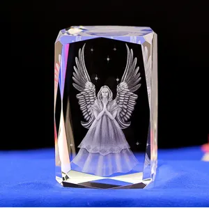 Grabado Láser 3D Cristal de Ángel de la guarda de cristal para Decoración
