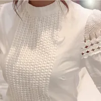 Новые женские блузки, зауженные книзу белая рубашка с длинным рукавом Кружевное платье трапециевидной формы с цветочным принтом больших размеров S-5XL