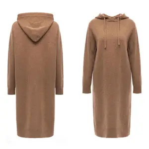 Loose Long Sleeve Knitted Lady Sweater Dress with Hood P18B82TR 100% Cashmere Pullover Autumn Computer Knitted Breathable 12 GG