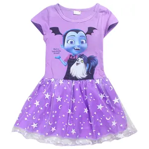 Новый дизайн, современные платья для девочек Vampirina, Необычные платья с коротким рукавом для маленьких девочек