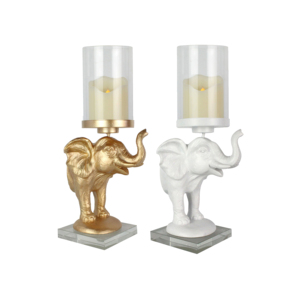 Decoración del sostenedor de vela de cristal de las estatuas del elefante del oro de la resina con la base cristalina - Product Image 1