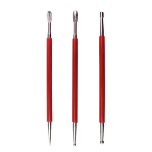 Que Đỏ Thép Không Gỉ Thụt Đầu Dòng Pen Set Của 3 Mềm Đất Sét Đất Sét Gốm Thụt Đầu Dòng Công Cụ Điêu Khắc Bằng Đất Sét Công Cụ