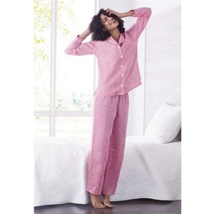 2022 inverno all'ingrosso <span class=keywords><strong>donna</strong></span> 100% <span class=keywords><strong>lino</strong></span> due pezzi pantalone pigiameria <span class=keywords><strong>set</strong></span> pigiama - Product Image 4
