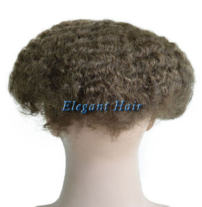 Elegante Postizo de Cabello Humano Natural Indio para Hombre, con Base de Encaje Suizo Superfino de 10 mm, Estilo Afro Ondulado y Rizado - Product Image 4