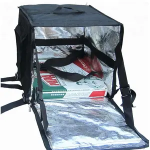 Termal alüminyum folyolu kutusu siyah pizza için yalıtımlı gıda dağıtım çantası bisiklet