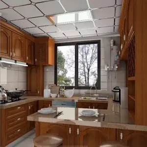 Kabinet dapur, gaya tradisional Amerika, kayu Solid Unit dapur Modular dengan meja Mini Bar