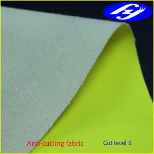 EN 388切割5级平纹芳纶纤维布，带黄色荧光聚氨酯涂层