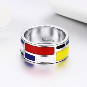 BAGREER SCR251 New custom <span class=keywords><strong>anello</strong></span> unisex grande <span class=keywords><strong>anello</strong></span> di smalto di colore caduta <span class=keywords><strong>argento</strong></span> anelli di barretta per le donne dei monili di coppia - Product Image 2