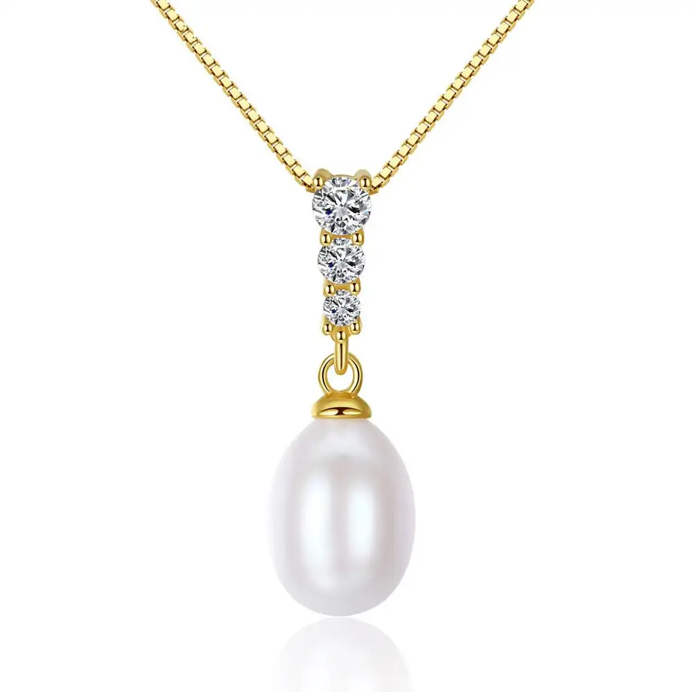 High Quality Jewelry 18K Gold Color 8-9mm Natural oyster Pearl Pendant Women Silver Necklace