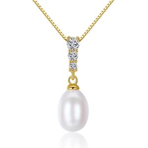 Hoge Kwaliteit Sieraden 18 K Gold Kleur 8-9mm Natuurlijke oester Parel Hanger Vrouwen Zilveren Ketting - Product Image 1