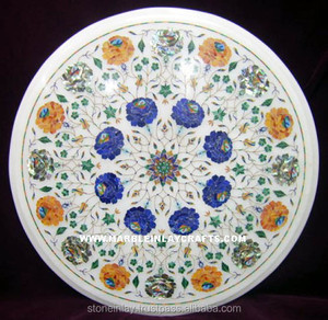 Handmade <b>Round</b> <b>White</b> Inlaid <b>Table</b> Top - Product Image 1