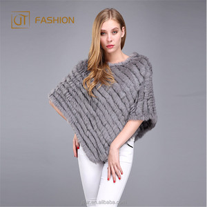 Jtfur fashion ladies gray furry shawl fur triangle collar tassel women rabbit fur poncho