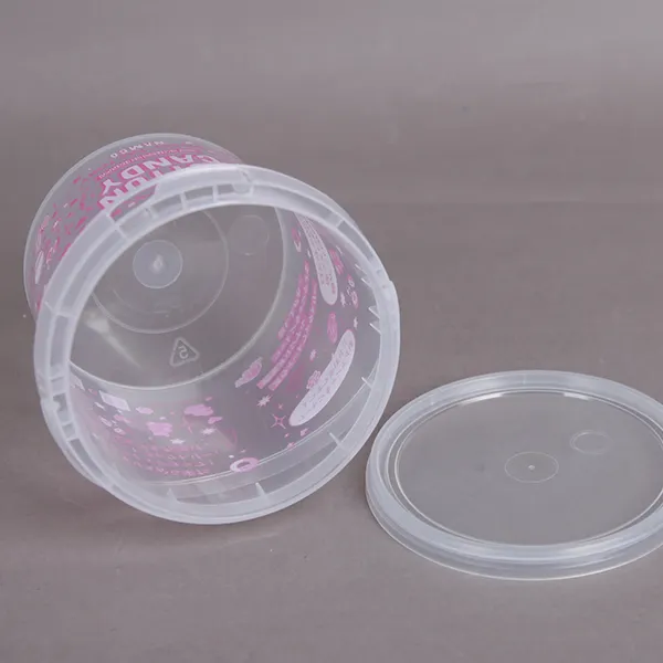 Mini di plastica Trasparente secchio 2 litro con coperchio custom design food grade secchi di plastica