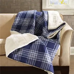Barato al por mayor diseño clásico invierno cálido felpa manta azul Plaid manta de lujo para el hogar