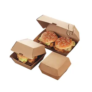 Caja de hamburguesas corrugada desechable, cartón Kraft, embalaje de alimentos, caja de embalaje para llevar