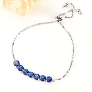 high end jewelry wholesale 925 sterling silver 18k white gold plated 5mm natural tanzanite blue topaz adjustable bracelet