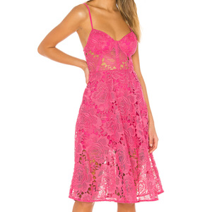 Sundress estilo Floral encaje correa ajustable ajuste y llamarada Sexy verano mujeres <span class=keywords><strong>Midi</strong></span> <span class=keywords><strong>vestido</strong></span> de encaje - Product Image 1