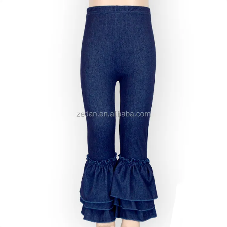 Türük sıcak streç bebek fırfır pantolon koyu mavi legging çocuklar denim kot kızlar legging kot