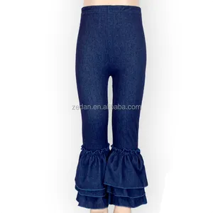 Yiwu Hot Stretch Baby Ruche Broek Donkerblauw Legging Kids Denim Jeans Meisjes Legging Jeans