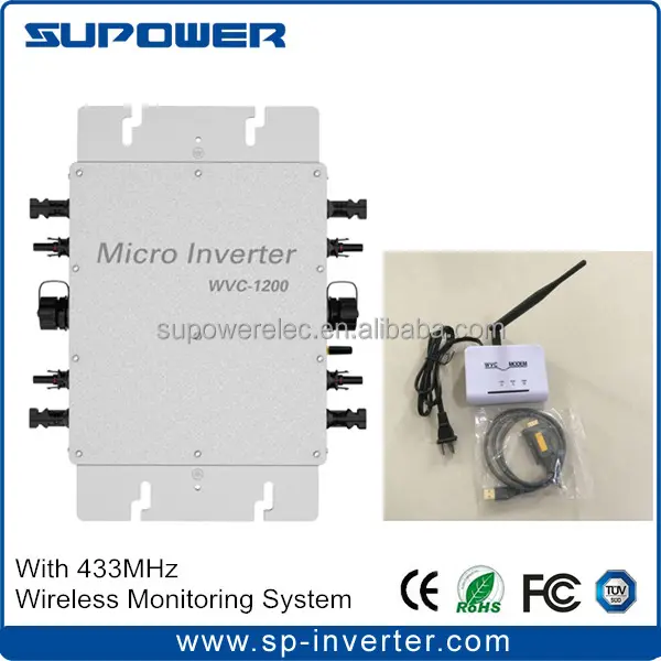 MPPT Inverter Mikro, Gelombang Sinus Murni 1200 W Tahan Air, Inverter Mikro WVC1200 dengan 433MHz Sistem Pemantauan Komunikasi Nirkabel