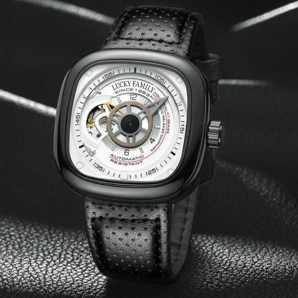 Лучшие мужские наручные часы с логотипом, роскошные спортивные мужские водонепроницаемые Модные автоматические механические часы-скелетоны из натуральной кожи