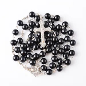 High Quality Rosary Chain Christian Cross Glass Pearl Beads Rosaries Religious Catholic Necklace Wholesale Yiwu Factory