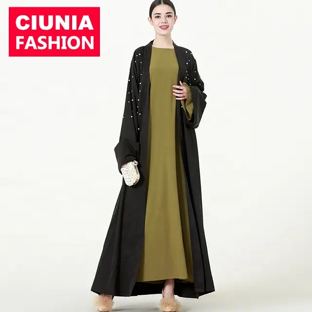 1538 # Hiện Đại hồi giáo quần áo dài tay áo maxi váy đính cườm nặng phụ nữ khiêm tốn sang trọng abaya 2019 dubai