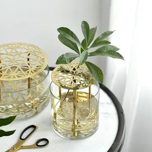 Retail Luxury Brass Glass Vases Flower Pot Stand Holder Home Decor Vase