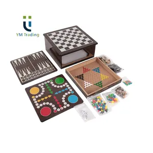 YUMING Deluxe ahşap satranç tahtası oyunu seti dayanıklı 10 1 çok fonksiyonlu dayanıklı ahşap tahta oyunu