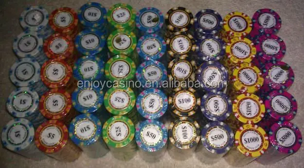 14g barato 3 Color corona Monte Carlo de arcilla real fichas de póquer con oro etiqueta