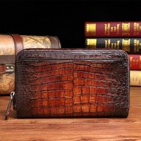 Handgemaakte Alligator Lederen Rits Rfid Lange Portemonnee, Business Hand Clutch Telefoon Houder