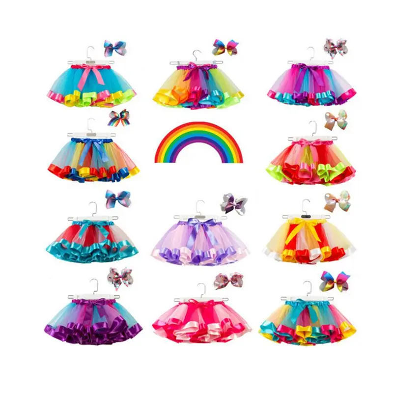 Las niñas del arco iris Tutu falda con nudo de mariposa de tutú de los niños vestido de baile