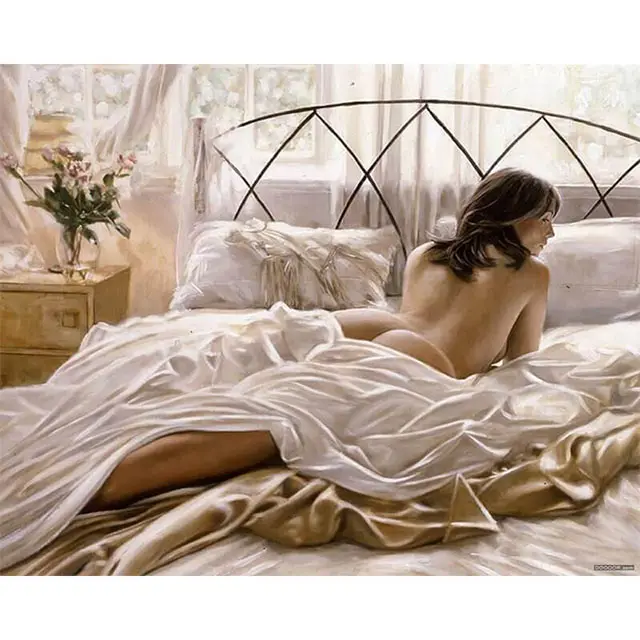 Lukisan Minyak Gadis Cantik Seksi Di Tempat Tidur Lukisan Minyak Di Kanvas Diy Kit Lukisan Minyak dengan Angka untuk Dekorasi Rumah