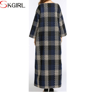 2022 <span class=keywords><strong>abiti</strong></span> islamici oem abbigliamento arabo da donna o collo manica lunga plaid musulmano autunno inverno abaya progetta abito - Product Image 2