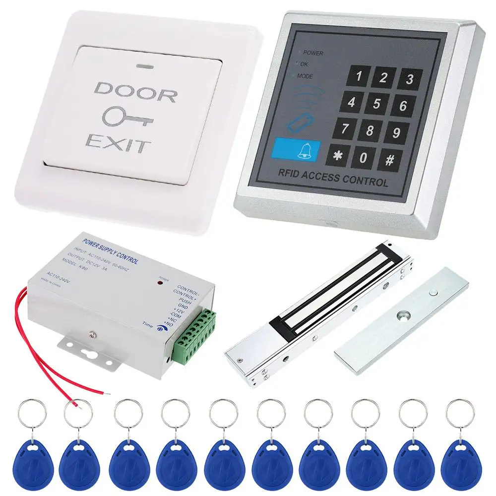 De Control de acceso Rfid 125KHz teclado Control de acceso sistema Kit + electrónicas puerta magnética + fuente de alimentación + 10pcs llaves