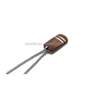 Fashion Wood Jewelry Wholesale African Bubinga Wood Stainless Steel Stripe <strong>Dog</strong> <strong>Tag</strong> Men's Pendant <strong>Necklace</strong> - Product Image 3