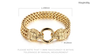 Bracciale a catena con testa di leone in acciaio inossidabile 316L color oro stile punk, gioielli da uomo - Product Image 4