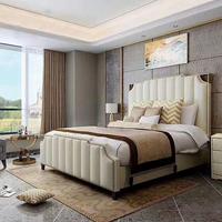 Luxuriöses Kingsize-Bett mit PU-Lederpolsterung, Stauraum, Gepolstertem Kopfteil und Nagelkopf-Verzierung, Moderne Hotel-Schlafzimmermöbel OEM
