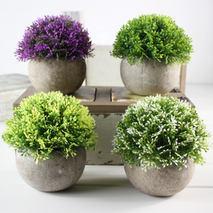 Único Artificial <span class=keywords><strong>de</strong></span> plástico <span class=keywords><strong>Mini</strong></span> plantas falso fresca hierba verde flor gris olla para la decoración del hogar - Product Image 4