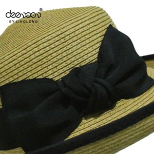 Chicas de promoción Plegable Negro Bowknot Bowler <span class=keywords><strong>Sombrero</strong></span> de <span class=keywords><strong>Paja</strong></span> - Product Image 2