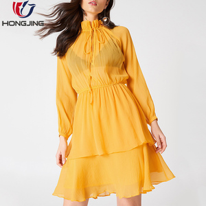 2019 Nouvelle Arrivée Robes De Volants Robe Col Jaune Robes Transparentes - Product Image 1