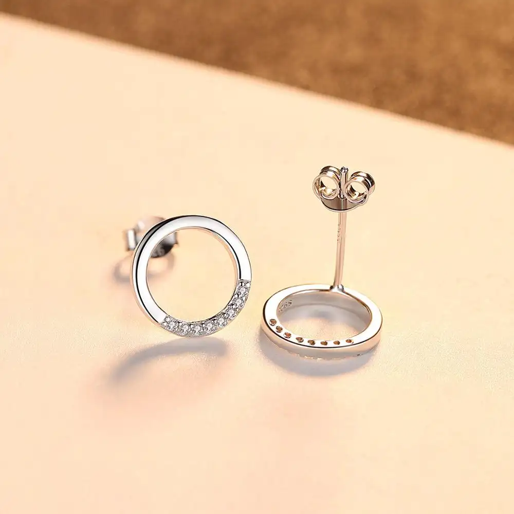 CZCITY Anting-Anting Kancing Perak Murni 925, Anting Perhiasan Halus Kristal CZ Rata Bentuk Bulat